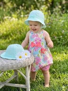 NWOT H&M Baby 3-Piece Summer Floral Dress Set – Dress (2-4M) & Hat (6-9M)